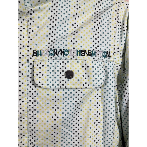 Burton Girls Striped Star Print Hooded Snowboard Ski Jacket L Green Fleece Lined - Picture 3 of 15